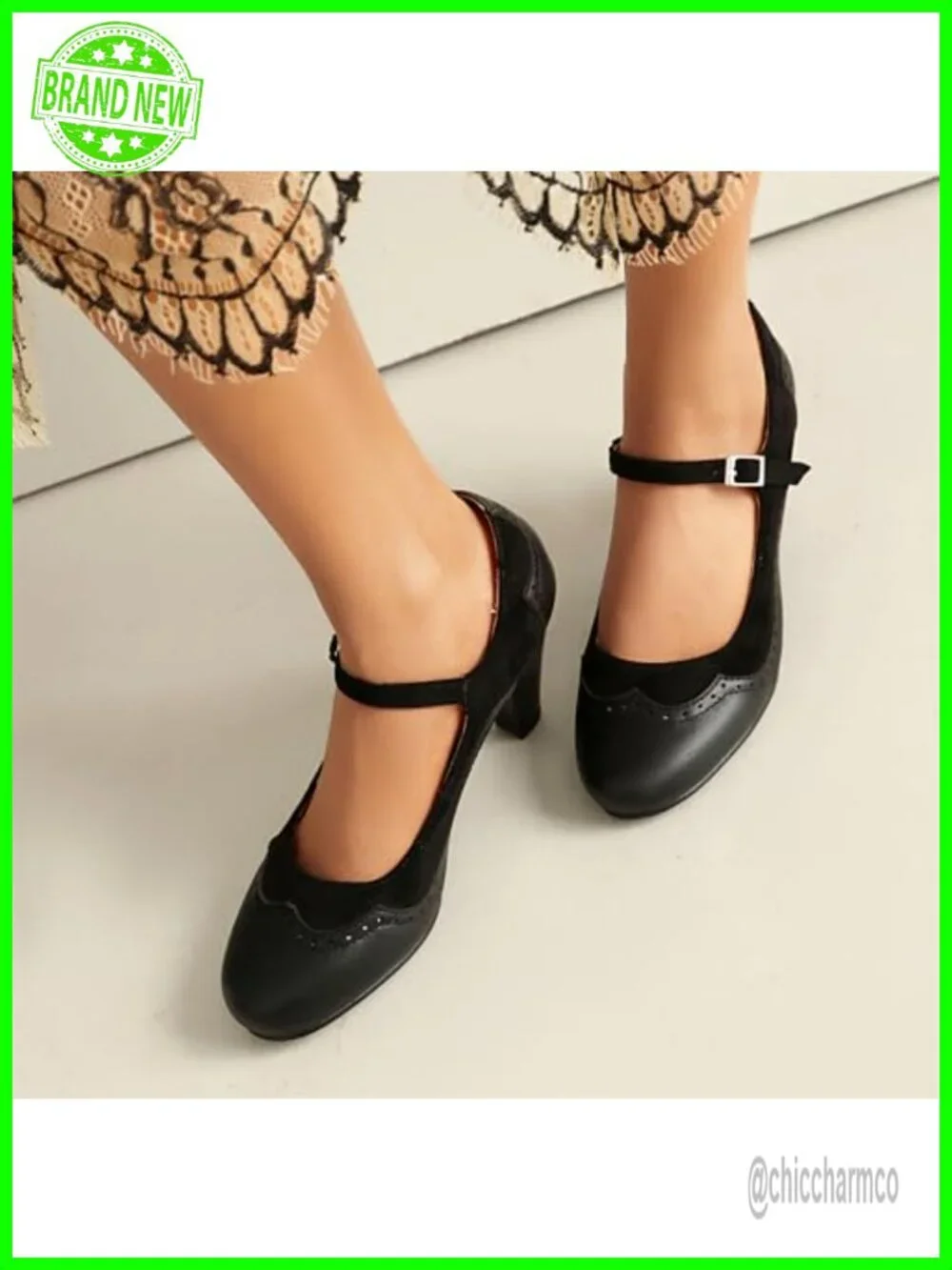 Women's Mary Jane Classic Retro 1920s Pump Heels Gatsby Oxford Pattern Vintage